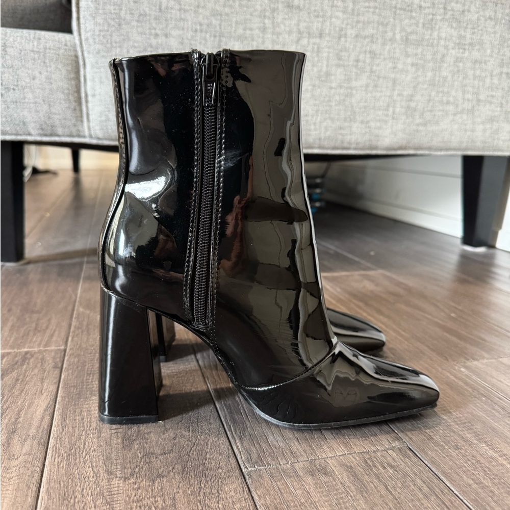 Black Patent Leather Ankle Boots